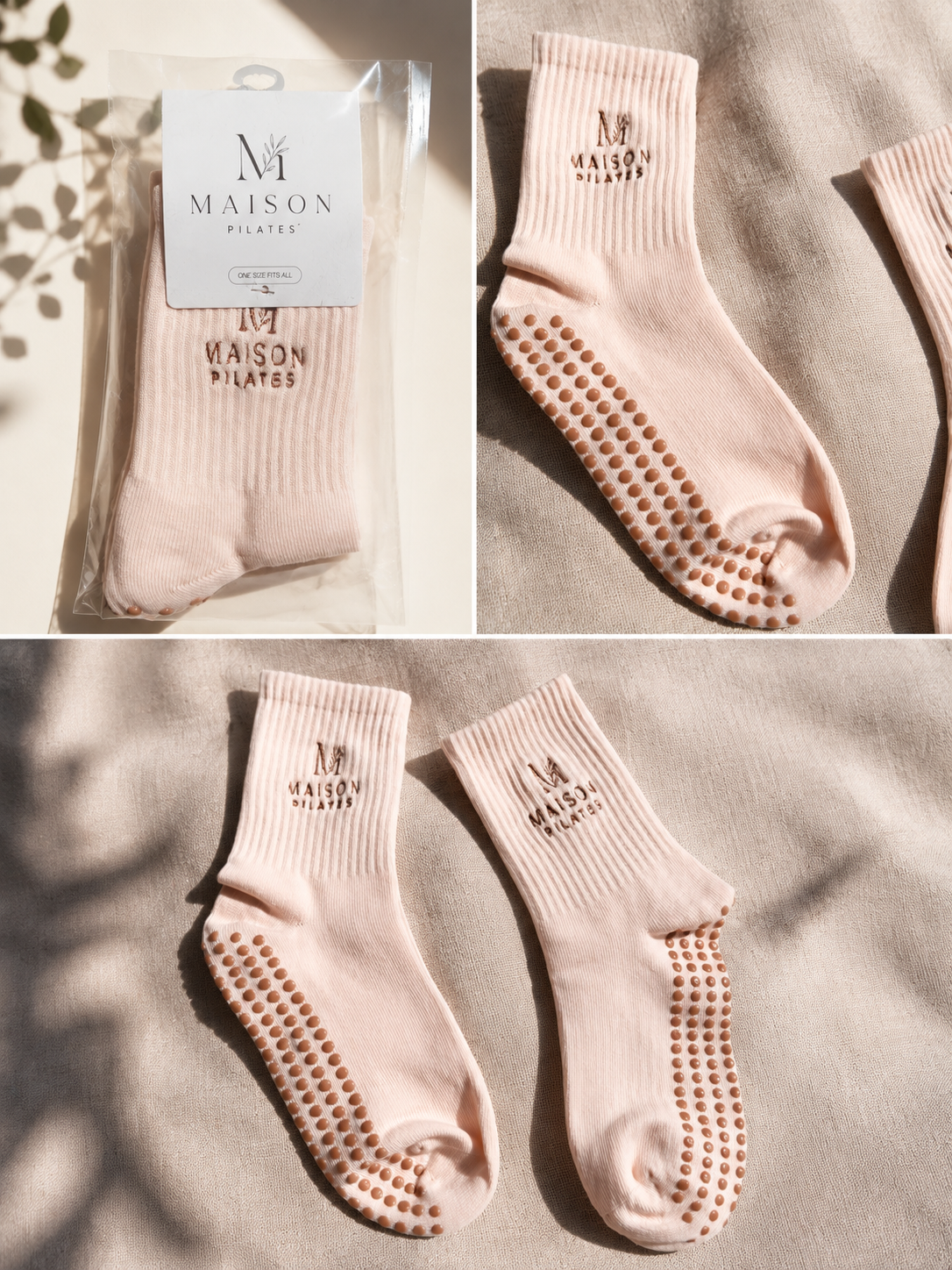 Chaussettes Pilates antidérapantes Maison Pilates rose poudré